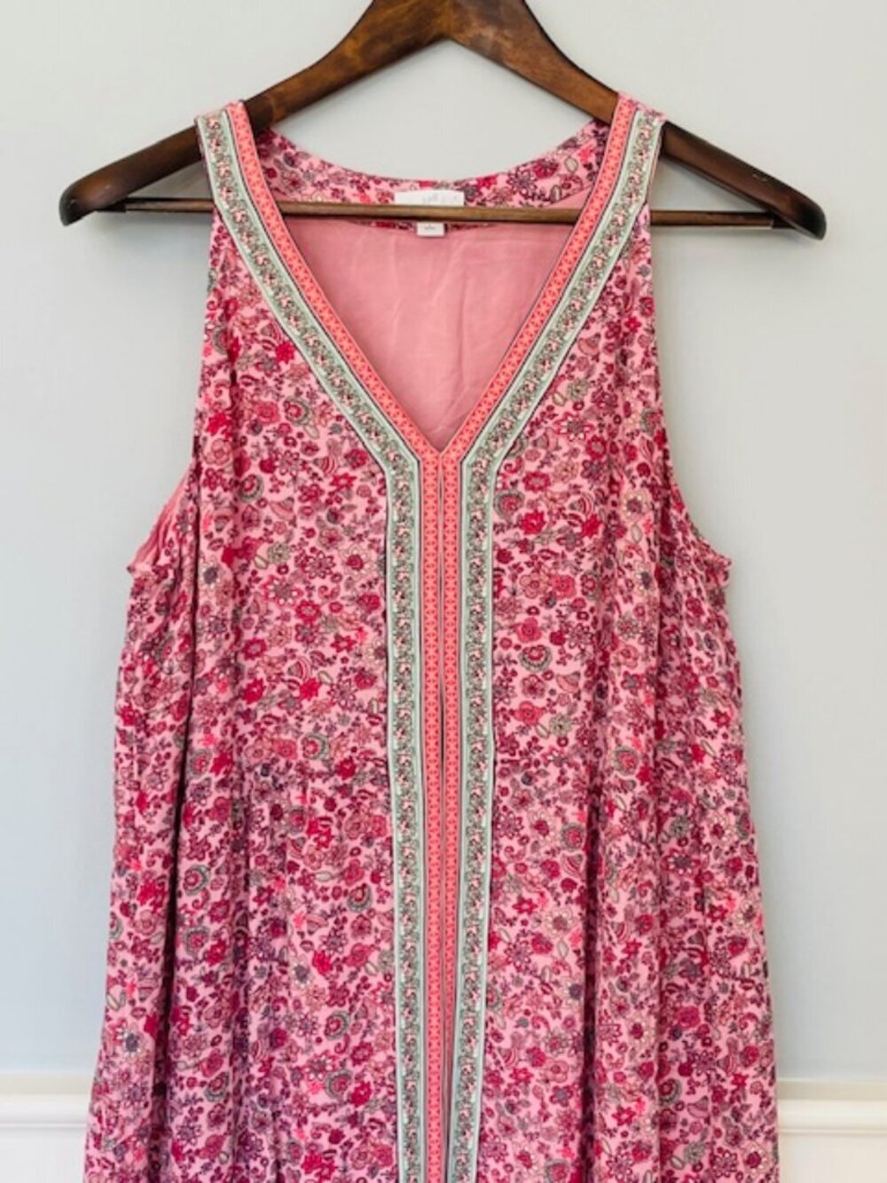 J. JIll Relaxed Fit Flounce Hem Sleeveless Pink Floral Maxi Dress Large Petite - Picture 3 of 9